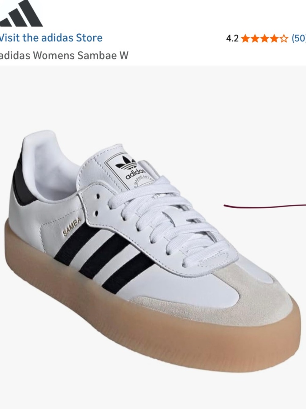 adidas White Black Samba Sneaker with Gum Sole